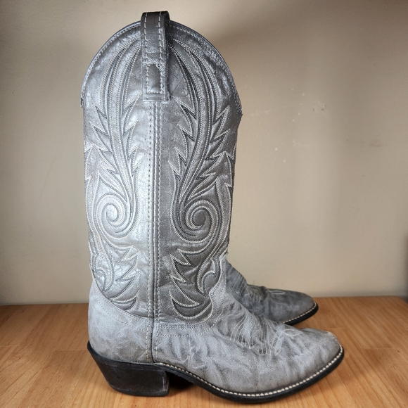 ACME Men’s Cowboy Boots 7.5 D Gray Embroidered Leather Western USA - Picture 3 of 11
